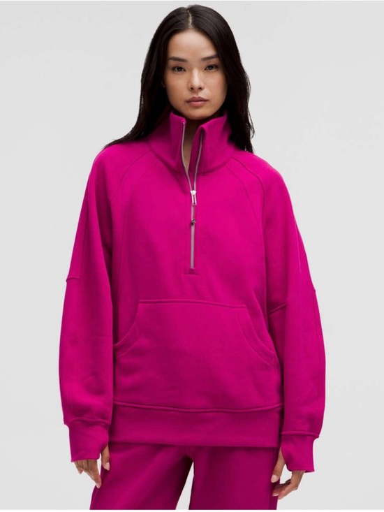 lululemon athletica Tops - Lululemon Scuba Funnel Neck Half Zip Long Size M/L in Ripened Raspberry